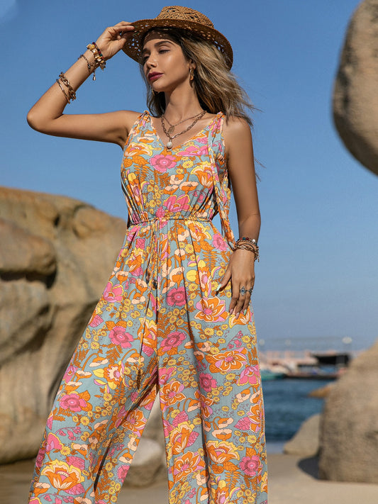 Retro V-Neck Wide Leg Jumpsuit