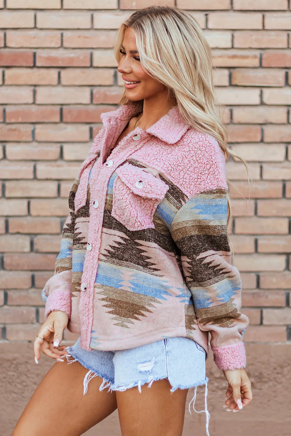 Aztec Button Up Long Sleeve Jacket