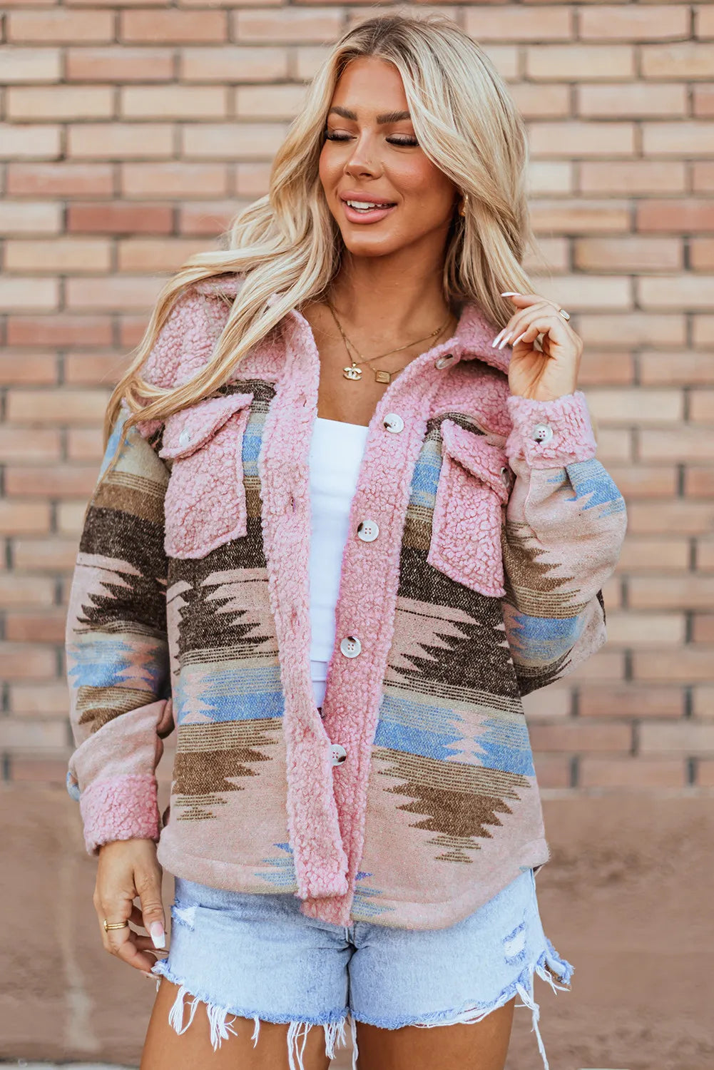 Aztec Button Up Long Sleeve Jacket