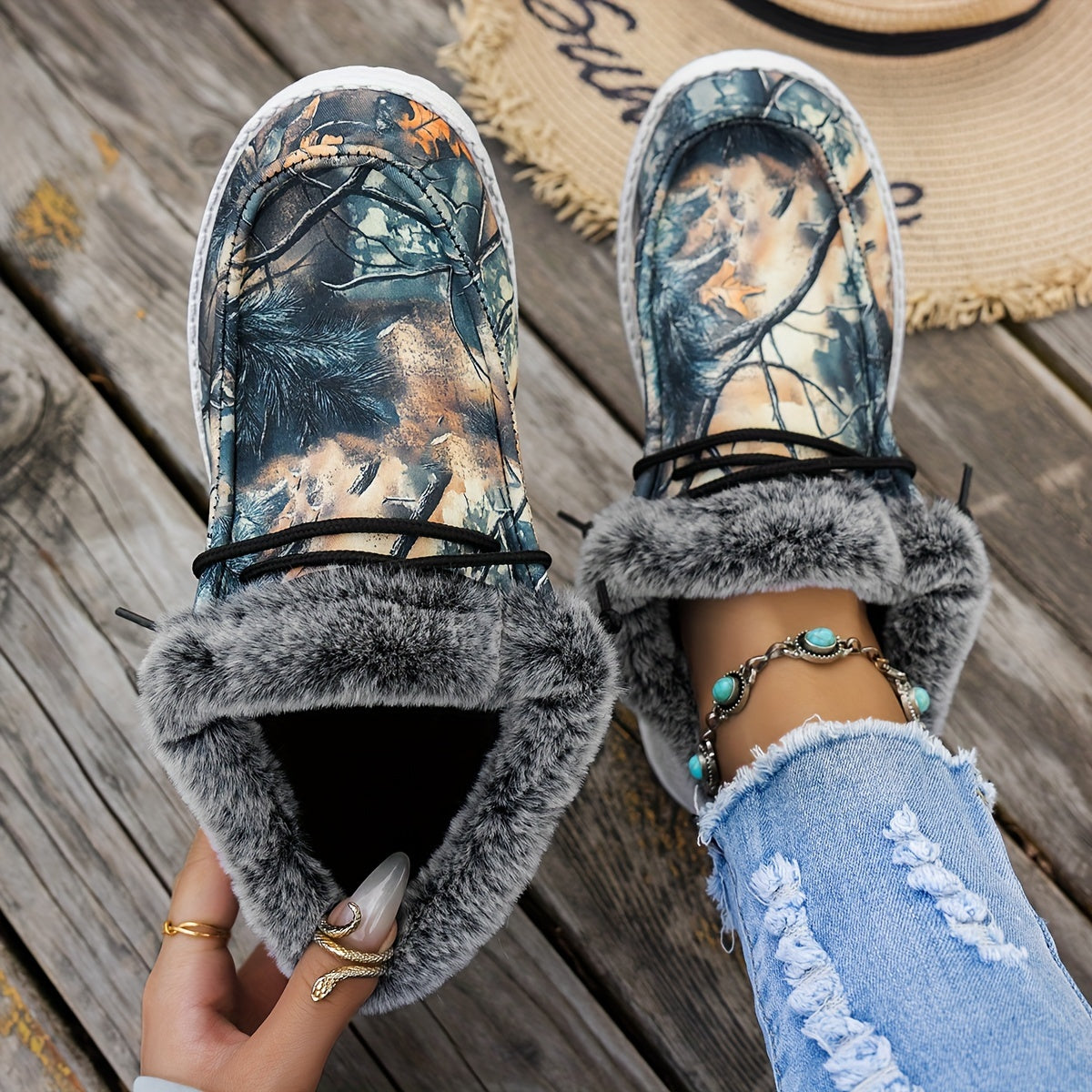 Faux Fur Camouflage Slipper