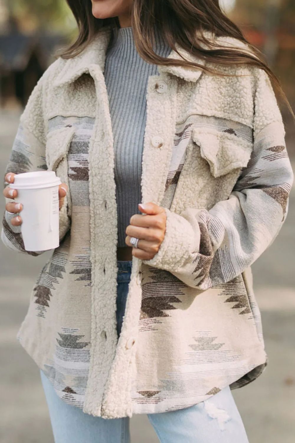 Aztec Button Up Long Sleeve Jacket