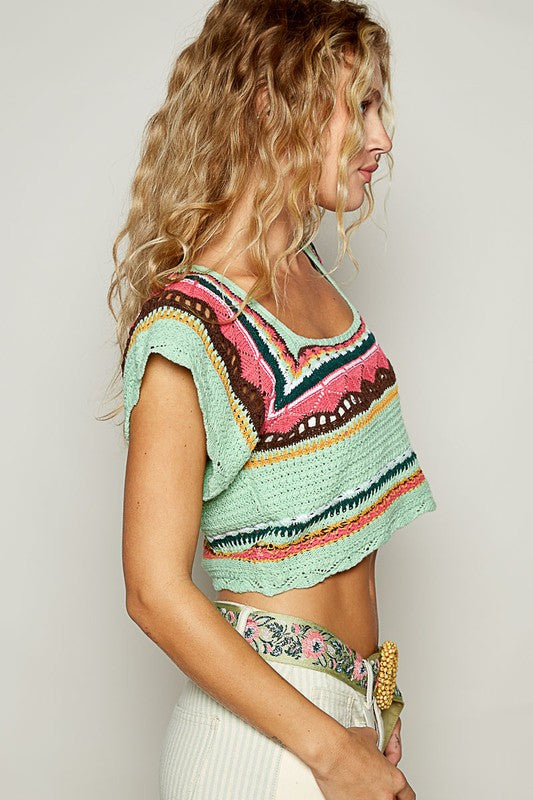 Boho Cropped Knit Top