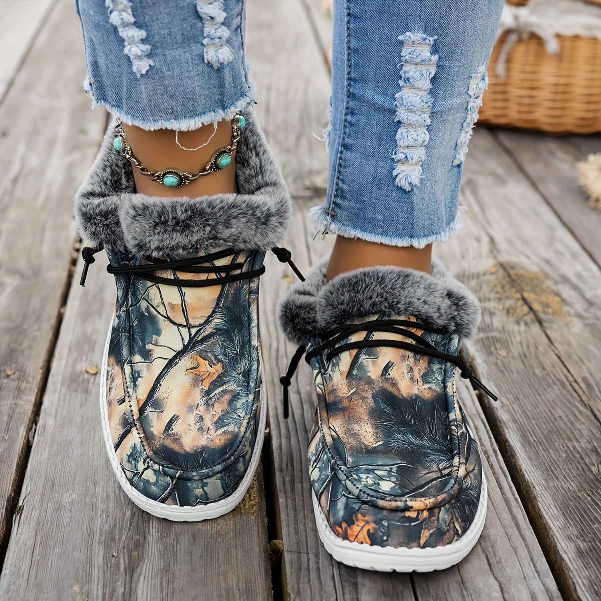 Faux Fur Camouflage Slipper