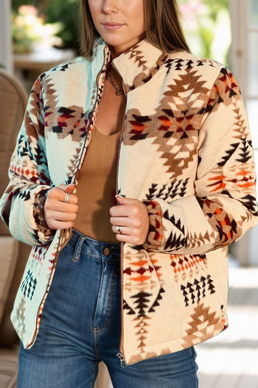 Zip Up Mock Neck Aztec Jacket