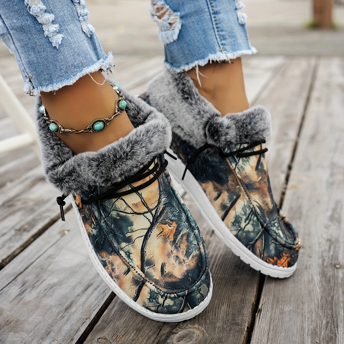 Faux Fur Camouflage Slipper